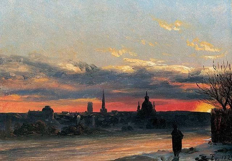 Veduta di Dresda al tramonto